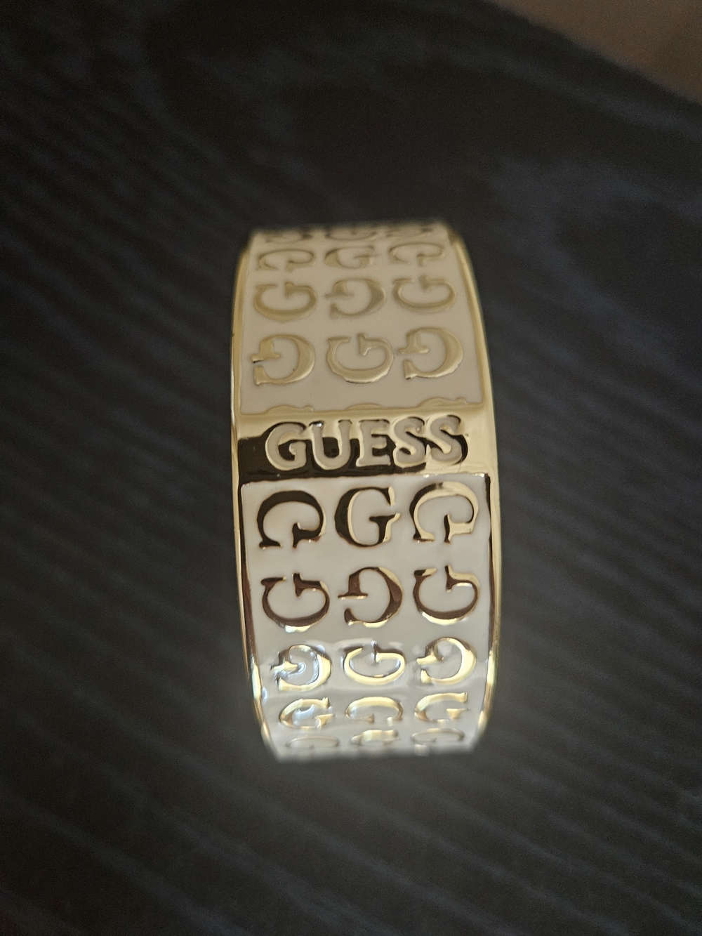 GUESS Gold & Cream Logo Bangle Bracelet